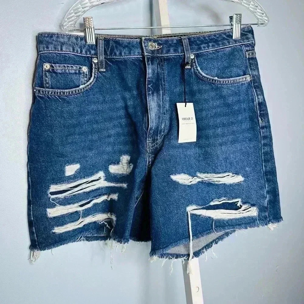 ❤️NWT Forever 21 Women's Blue Denim Premium Cut Off Shorts Size 31